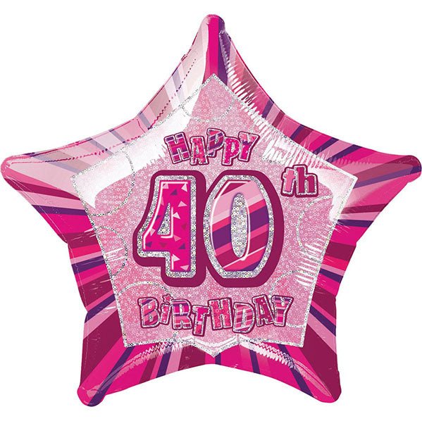 Glitz Pink Star "40" Foil Balloon 50cm - The Party Marketplace