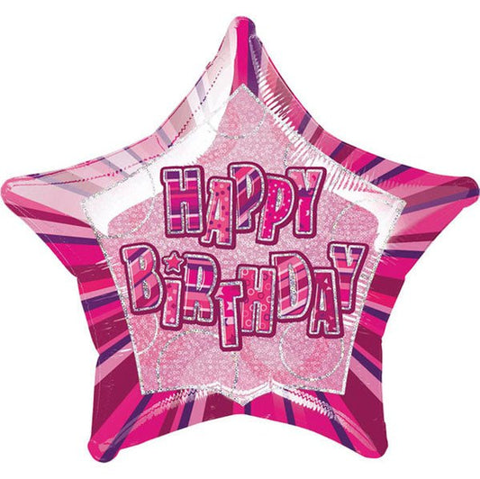 Glitz Pink Star "Happy Birthday" Foil Balloon 50cm - The Party Marketplace