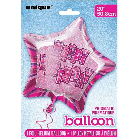Glitz Pink Star "Happy Birthday" Foil Balloon 50cm - The Party Marketplace