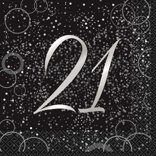 Glitz Silver "21" Foil Stamped Luncheon Napkins (Pack of 16) - The Party Marketplace