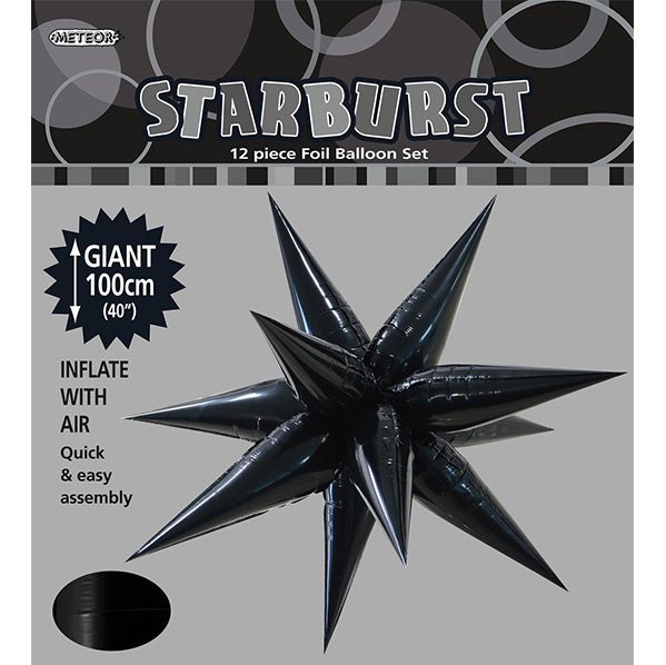 Glitz Starburst Foil Balloon - Black (100cm) - The Party Marketplace
