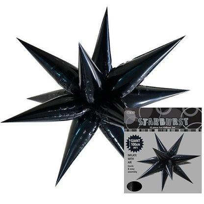 Glitz Starburst Foil Balloon - Black (100cm) - The Party Marketplace