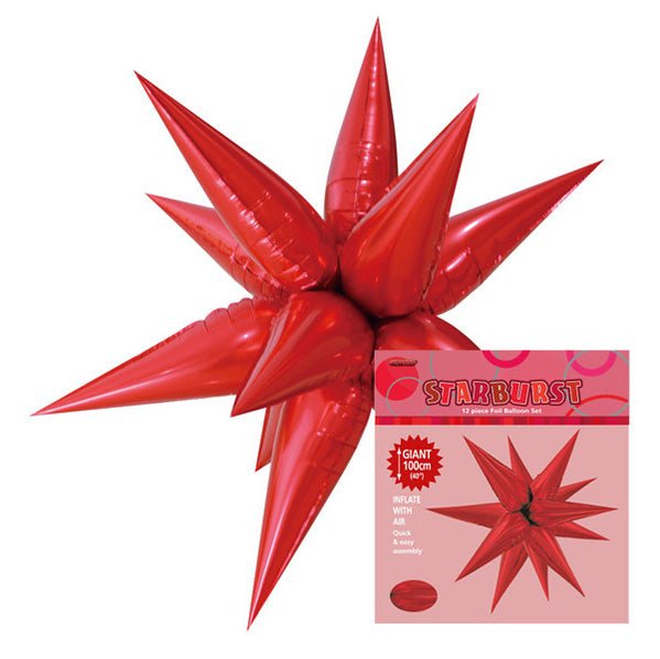 Glitz Starburst Foil Balloon - Red (100cm) - The Party Marketplace