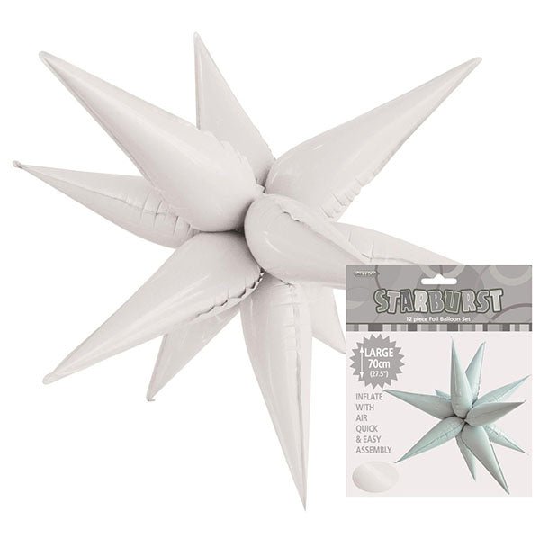 Glitz Starburst Foil Balloon - White (70cm) - The Party Marketplace