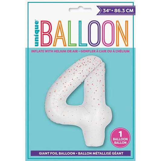 Glitz White "4" Numeral Foil Balloon (86cm) - The Party Marketplace