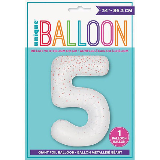 Glitz White "5" Numeral Foil Balloon (86cm) - The Party Marketplace