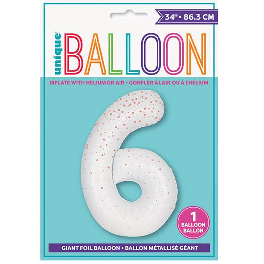 Glitz White "6" Numeral Foil Balloon (86cm) - The Party Marketplace