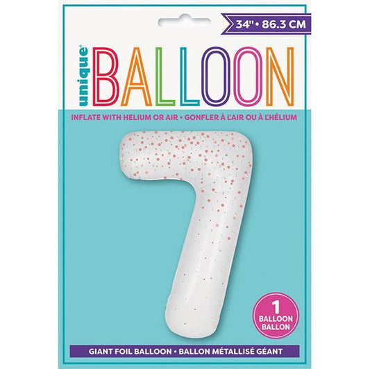 Glitz White "7" Numeral Foil Balloon (86cm) - The Party Marketplace