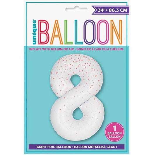 Glitz White "8" Numeral Foil Balloon (86cm) - The Party Marketplace