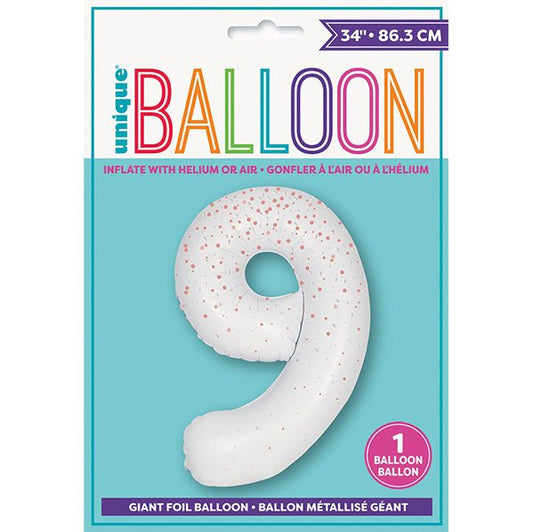 Glitz White "9" Numeral Foil Balloon (86cm) - The Party Marketplace