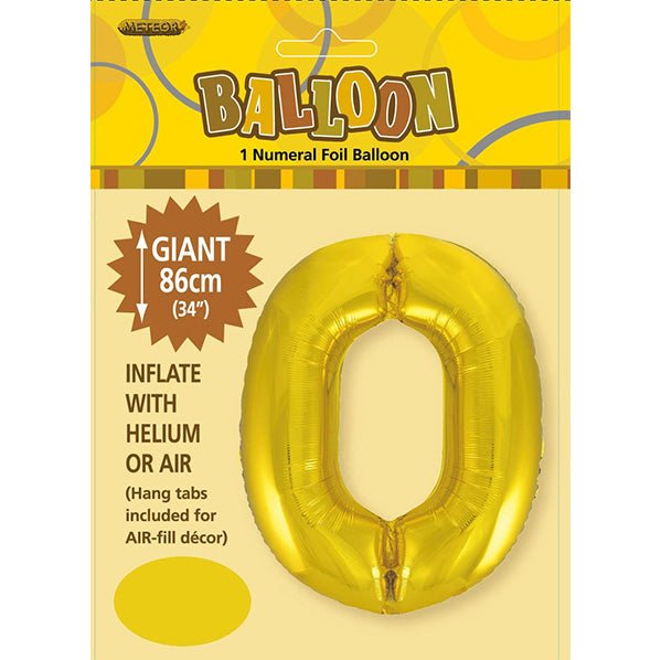 Gold "0" Numeral Foil Balloon (86cm) - The Party Marketplace