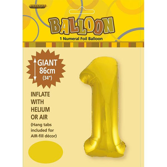 Gold "1" Numeral Foil Balloon (86cm) - The Party Marketplace