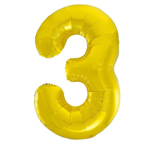 Gold "3" Numeral Foil Balloon (86cm) - The Party Marketplace