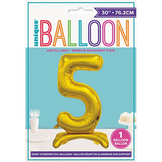 Gold "5" Giant Standing Numeral Foil Balloon (76cm) - The Party Marketplace