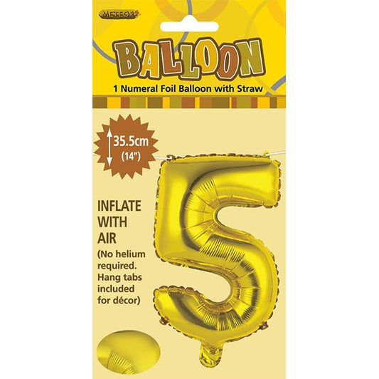 Gold "5" Numeral Foil Balloon (35cm) - The Party Marketplace