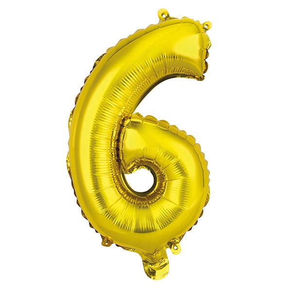 Gold "6" Numeral Foil Balloon (35cm) - The Party Marketplace