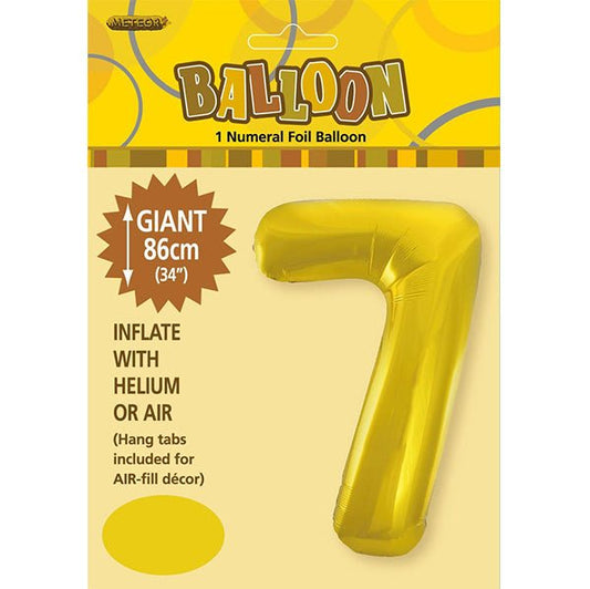 Gold "7" Numeral Foil Balloon (86cm) - The Party Marketplace