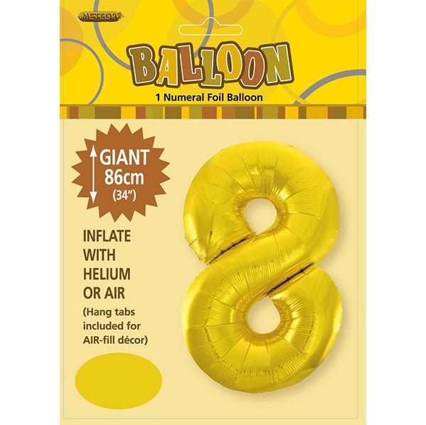 Gold "8" Numeral Foil Balloon (86cm) - The Party Marketplace