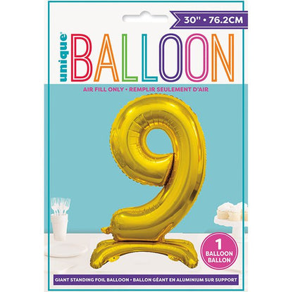 Gold "9" Giant Standing Numeral Foil Balloon (76cm) - The Party Marketplace