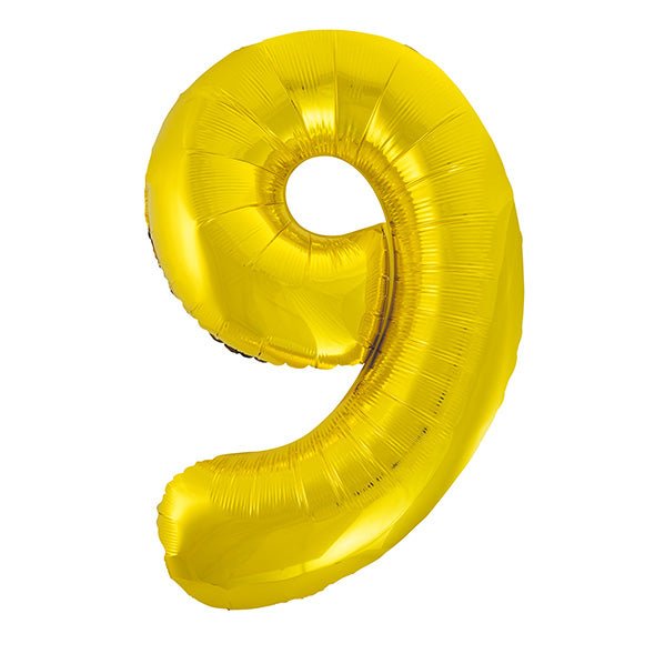 Gold "9" Numeral Foil Balloon (86cm) - The Party Marketplace