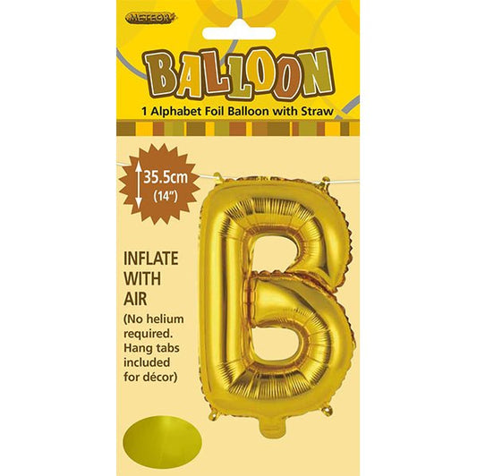 Gold "B" Letter Foil Balloon (35cm) - The Party Marketplace