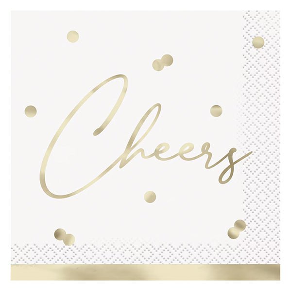 Gold Birthday Foil Stamped "Cheers" Beverage Napkins (Pack of 16) - The Party Marketplace