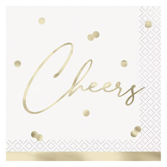 Gold Birthday Foil Stamped "Cheers" Beverage Napkins (Pack of 16) - The Party Marketplace