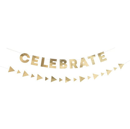Gold "Celebrate" Paper Garland - 2 Piece Set (2.13m) - The Party Marketplace
