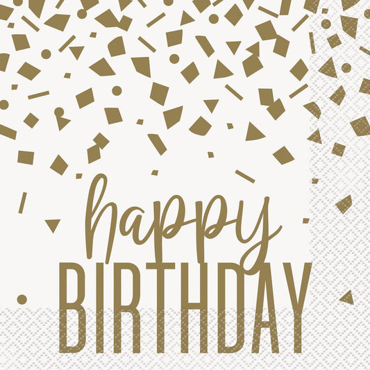 Gold Confetti "Happy Birthday" Luncheon Napkins (Pack of 16) - The Party Marketplace