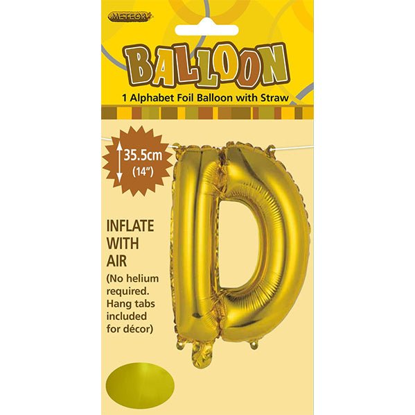 Gold "D" Letter Foil Balloon (35cm) - The Party Marketplace