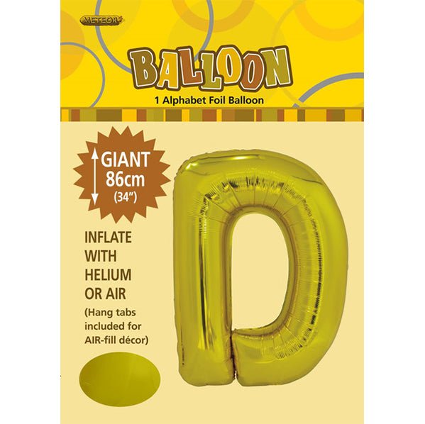 Gold "D" Letter Foil Balloon (86cm) - The Party Marketplace