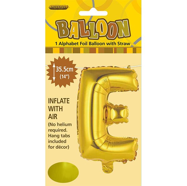 Gold "E" Letter Foil Balloon (35cm) - The Party Marketplace