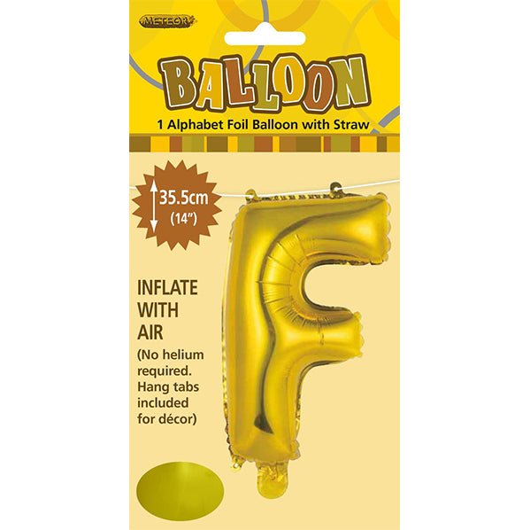 Gold "F" Letter Foil Balloon (35cm) - The Party Marketplace