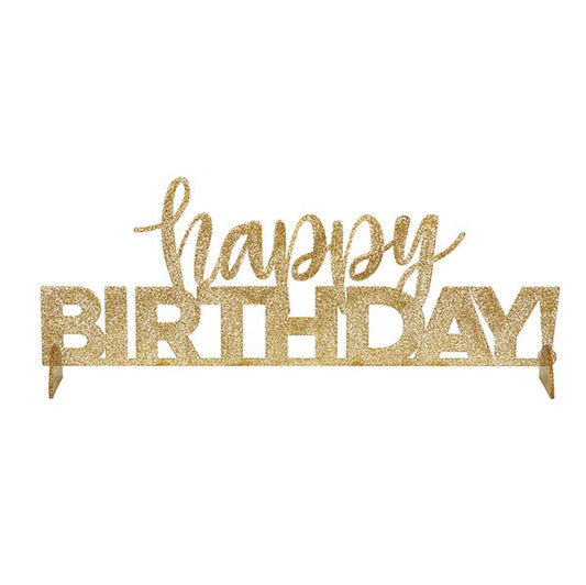 Gold Fleck Plastic Happy Birthday Centrepiece - The Party Marketplace