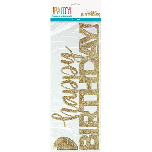 Gold Fleck Plastic Happy Birthday Centrepiece - The Party Marketplace
