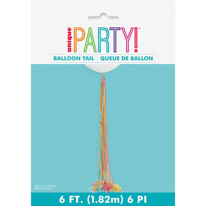 Gold Foil & Colourful Tissue Tassel Balloon Tail 1.82m - The Party Marketplace