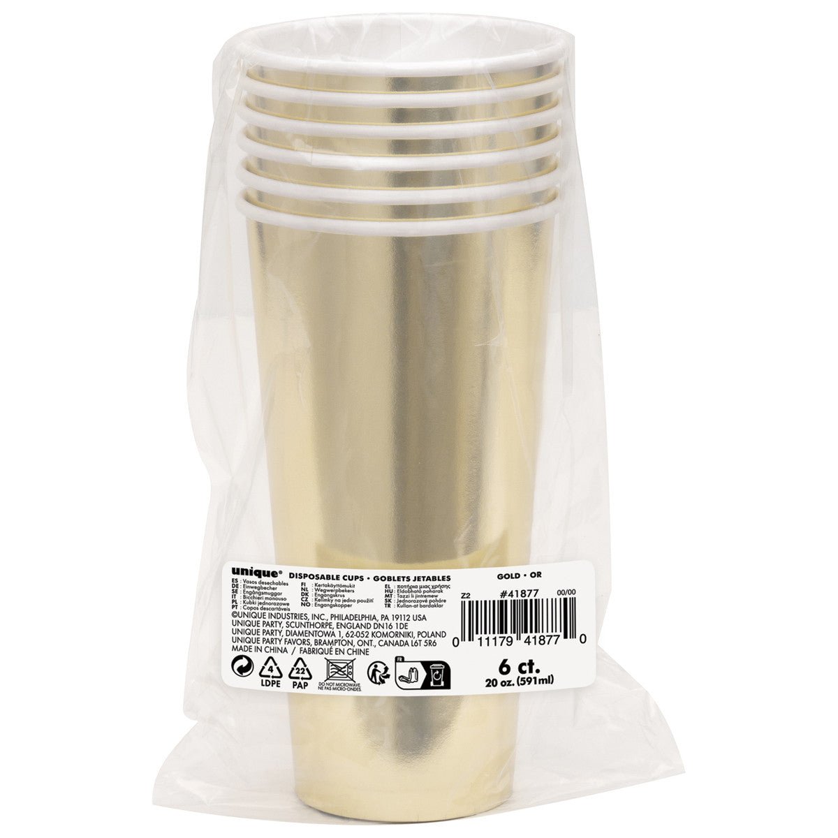 Gold Foil Paper Cups 591ml (Pack of 6) - The Party Marketplace