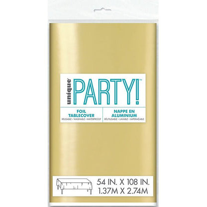 Gold Foil Rectangular Plastic Tablecover 137cm x 274cm - The Party Marketplace