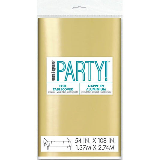 Gold Foil Rectangular Plastic Tablecover 137cm x 274cm - The Party Marketplace