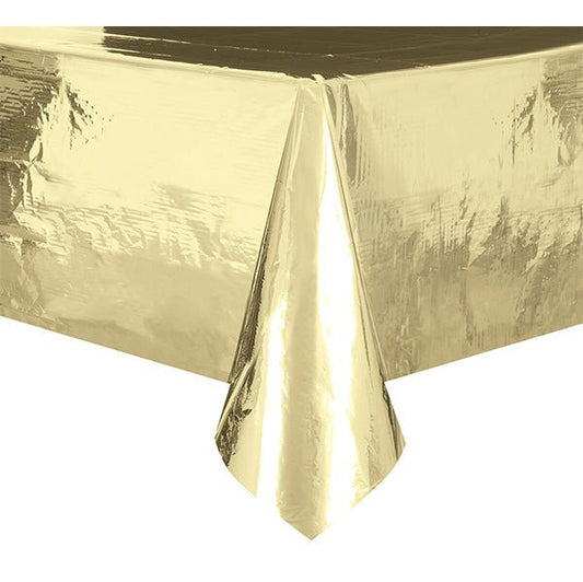 Gold Foil Rectangular Plastic Tablecover 137cm x 274cm - The Party Marketplace