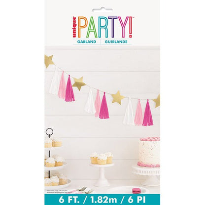 Gold Foil Star & Pink Tassel Garland (1.82m) - The Party Marketplace