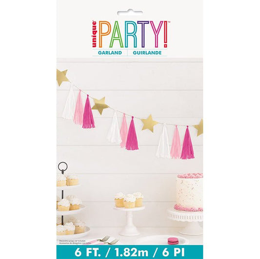 Gold Foil Star & Pink Tassel Garland (1.82m) - The Party Marketplace