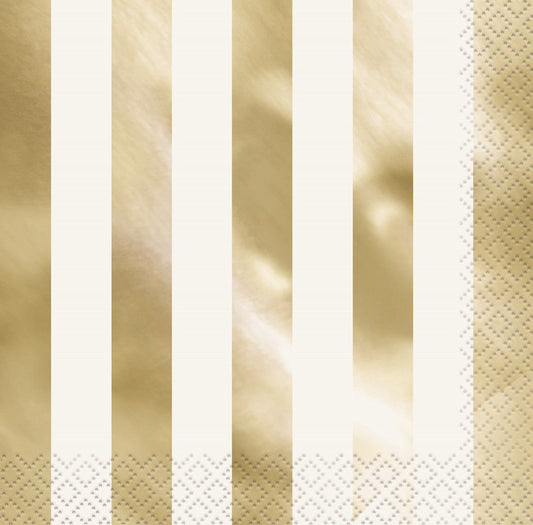 Gold Foil Stripe Luncheon Napkins (Pack of 16) - The Party Marketplace