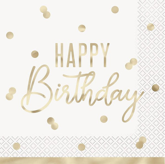 Gold Glam "Happy Birthday" Luncheon Napkins (Pack of 16) - The Party Marketplace