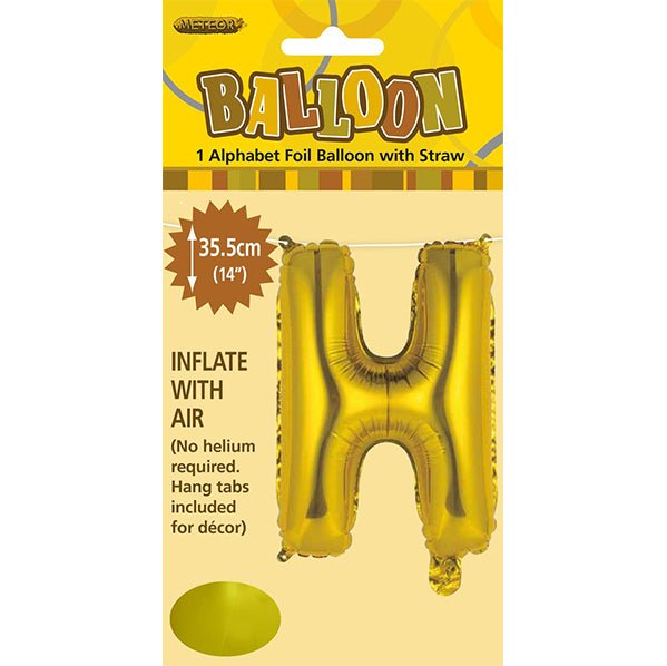 Gold "H" Letter Foil Balloon (35cm) - The Party Marketplace