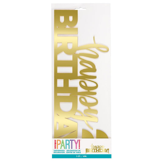 Gold "Happy Birthday" Acrylic Centrepiece 38cm - The Party Marketplace