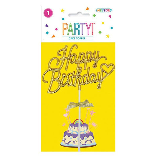 Gold "Happy Birthday" Cake Topper With Bow - The Party Marketplace