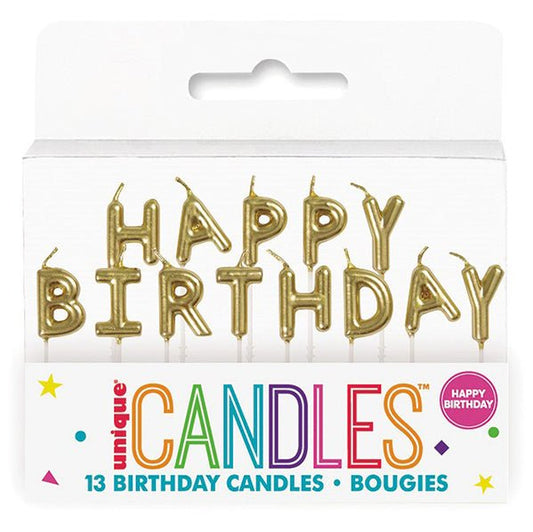 Gold "Happy Birthday" Pick Candles (Pack of 13) - The Party Marketplace