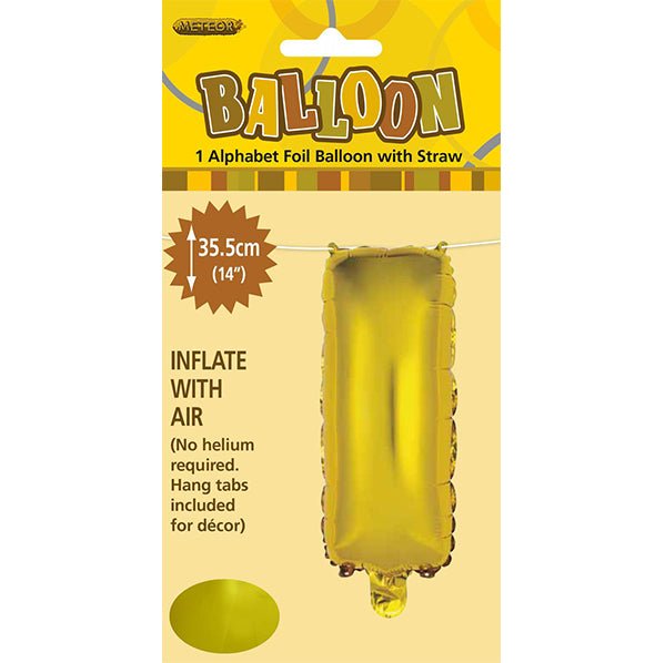 Gold "I" Letter Foil Balloon (35cm) - The Party Marketplace