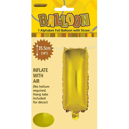 Gold "I" Letter Foil Balloon (35cm) - The Party Marketplace